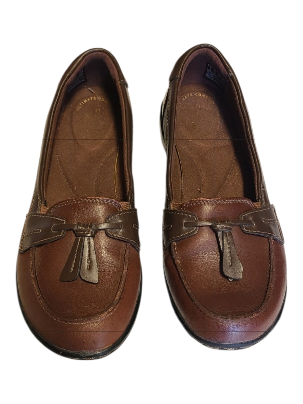 Clarks Ashland Bubble Brown Leather Tassel Loafers 6.5W Wide Width
